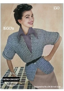 1950's Crochet Summer Jacket Pattern Bust 34-36 - Picture 1 of 2