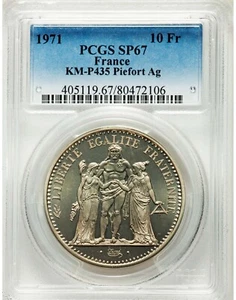 France 1971 10 Francs Silver PIEFORT SP67 PCGS FABULOUS QUALITY - Picture 1 of 3