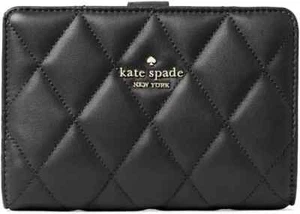 Nueva Cartera Kate Spade Carey Acolchada Cuero Mediana Compacta Doble Plegable Negra - Imagen 1 de 4