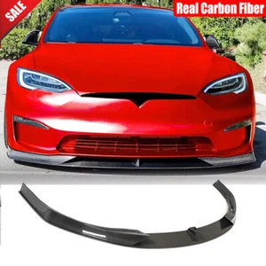 Fit For Tesla Model S Plaid 2021-2024 Real Carbon Fiber Front Bumper Lip Spoiler - Picture 1 of 13