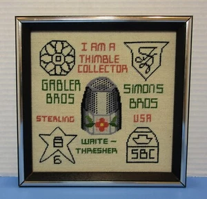 Vintage Crosstitch "I am a Thimble Collector" Framed Artwork - Sterling SBC Etc. - Picture 1 of 23