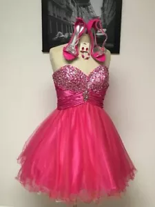 Pink Beaded Tulle Sequin Cocktail Dress - Homecoming Prom Dress - Picture 1 of 6