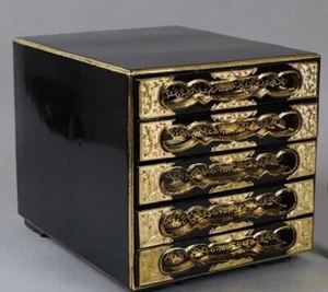 Era Buddhist utensils Wooden lacquered maki-e Sutra book box 5 drawers - Picture 1 of 10