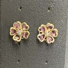 Silver Heart Flower purple pink Earrings iridescent rhinestone sparkle stud