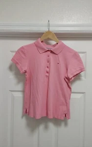 Tommy Hilfiger Polo Shirt Womens Size Medium Short Sleeve Logo Pink - Picture 1 of 10