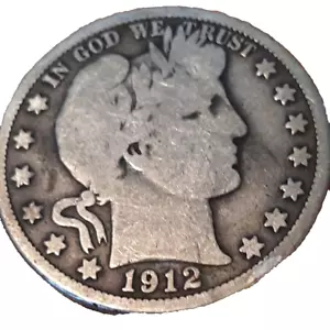 ½ Half Dollar Barber 90% Silver U.S Coin 1912 S San Francisco Mint 50C KM#116 - Picture 1 of 23