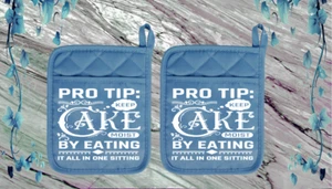 Pro Tip: Keep Cake Moist Eat It All  (2) Pocket Pot Holder Oven Mitt 11slatedbl - Picture 1 of 1