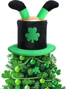 St. Patrick Day Tree Topper Hat, St. Patrick'S Elf Legs Velvet Hat Tree Topper, - Picture 1 of 12