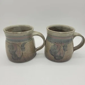 Artist Signed Studio Pottery Floral Coffee Mugs Handmade Multicolor Set of 2 - Picture 1 of 7