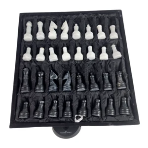 Marble Chess Pieces Only Large Chess Pieces with Storage Tray Black & White New - Picture 1 of 11