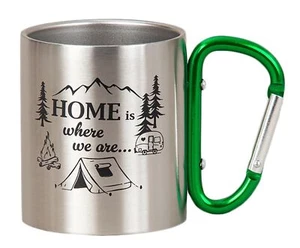 Edelstahl Thermobecher HOME IS WHERE .. Camping 200 ml Karabiner-Henkel Outdoor - Bild 1 von 7