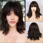 Dark Brown Wigs With Bangs For Black Women Short Bob Wavy Synthetic Cosplay Wig
