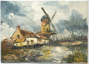 Vintage Impressionist Dutch Oil Painting of Windmill Landscape Signed & Fine! - Picture 1 of 10