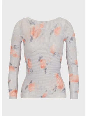 Top EMPORIO ARMANI Mujer Gris Plisado Estampado Transparente Manga Larga Cuello Barco 46 Foto 1 de 3