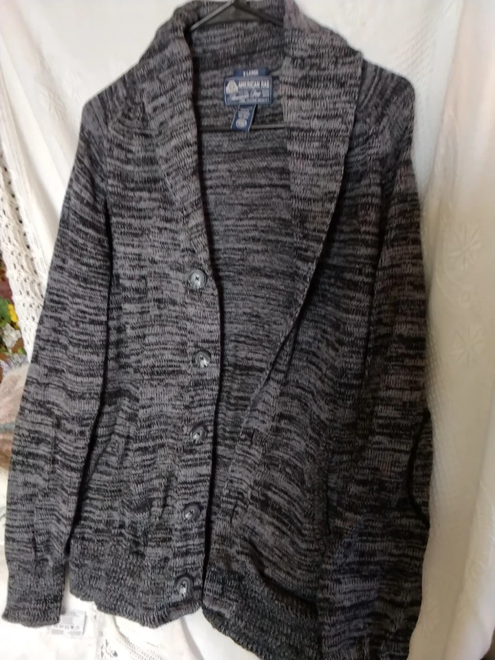 Cárdigan suéter para hombre talla XLarge parches en el codo gris algodón tejido trapo americano Foto 1 de 4