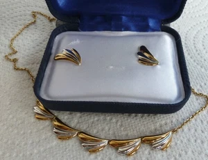 VINTAGE SILVER AND GOLD TONE NECKLACE AND EARRING SET PIERCED EARS - Picture 1 of 3