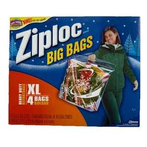 Ziploc Big Bag XL Double Zipper Handle Plastic Storage Pleated Bottom 4ct 10 Gal - Picture 1 of 8
