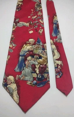 Corbata de cuello vintage para hombre de Wembley toda seda Santa tema de Navidad excelente roja Foto 1 de 4
