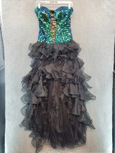 Sherri Hill 2920 trägerloses Kleid Pailletten Schmuck Rüschen schwarz Ball Festzug Kleid 0 - Bild 1 von 13