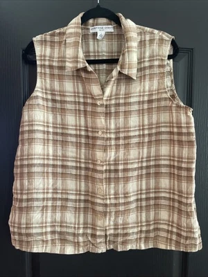 Josephine Chaus Sport 100 % lino para mujer sin mangas con botones a cuadros Foto 1 de 4