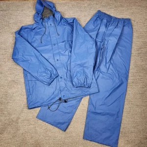 LL Bean Freeport, Maine Rain Suit Men's Large Blue Coat Pants Waterproof Set - Picture 1 of 14
