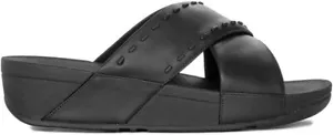FitFlop Lulu GB2-001 Pantofola a scorrimento incrociato donna pelle nera borchie in gomma slip on - Foto 1 di 35