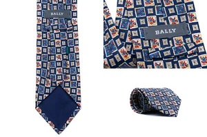 Men's Vintage Luxury BALLY Flower Motif 100% Premium Silk Italian Necktie Tie - Picture 1 of 12