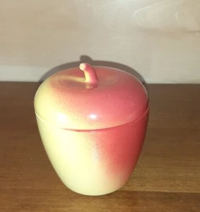 Hazel Atlas Milchglas rot/gelb Apfelmarmelade/Gelee Glas mit Deckel 4" - Bild 1 von 5