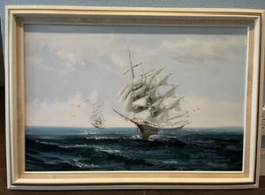 Hewitt Jackson Original Oil Painting Clipper Ship At Sea Signed Framed 41"x 29" - Picture 1 of 10