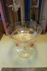 Antique Champagne Glass, Venetian Murano Glass, Salviati, Dolphin, Gold Glitter - Picture 1 of 5