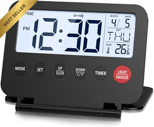Foldable Digital Travel Alarm Clock LCD Timer Temp Countdown Battery Operated - Picture 1 of 12