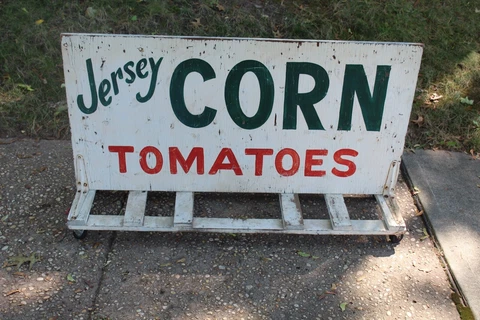 LARGE Antique New Jersey NJ Hand Painted Wood Farm Sign Jersey Corn Tomatoes Cover