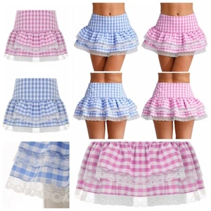 Damen Minirock Rüschen Unterrock Cosplay Rock Karierte Röcke Lolita Kleid - Bild 1 von 28