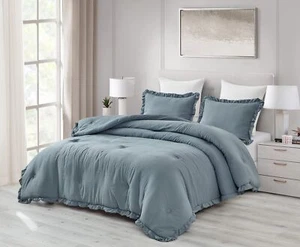 Chezmoi Collection Nora 3-Piece Ruffled Edge Trim Soft Washed Microfiber Comf... - Picture 1 of 7
