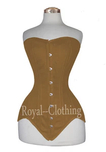 Double Steel Boned Heavy Duty Long Line Overbust waist Trainer Cotton Corset - Picture 1 of 22