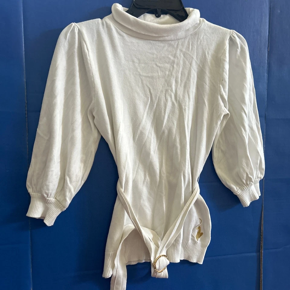 Camisa branca juvenil Y2K Baby Phat manga longa com cinto gola tartaruga tamanho G grande usada - Imagem 1 de 4