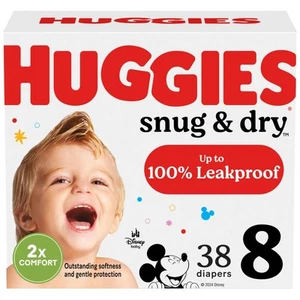 Huggies Size 8 Snug Dry Diapers 38 Count Leakproof Fragrance Free Baby Diapers - Picture 1 of 12
