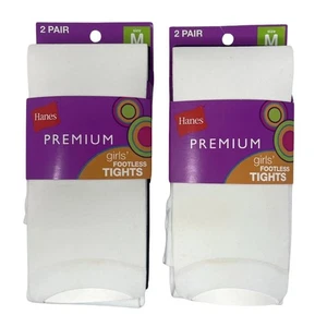 Hanes Footless Tights Girls Medium 4 Pair Height 48-55 in Weight 55-72 lbs NEW - Picture 1 of 5
