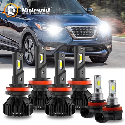 For Nissan Kicks 2018-2021 - 6x LED Headlight High Low Beam Fog Light Bulb KIT - Image 1 of 4