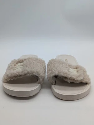 Michael Kors Shearling Faux Fur Slides Sandals Strap Women's Size 11 Cream White - Image 1 of 4