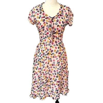 S Bettie Page Tatyana Multicolor Donut Retro Summer Dress 1950s Style, Front Bow - Image 1 of 4