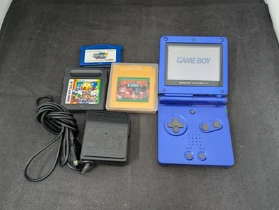 L4288 Nintendo Gameboy Advance SP console Azurite Blue Japan GBA w/game adapter - Image 1 of 4