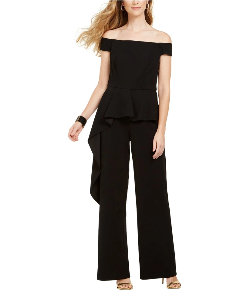 Mono peplum con hombros descubiertos para mujer Adrianna Papell, negro, 12 Foto 1 de 1