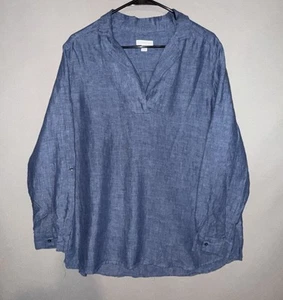 Charter Club Womens 100% Linen Tunic Top Large Lagenlook Minimalistic V- Neck - Picture 1 of 9