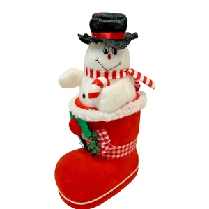 Vintage Kuddlee Kuties Weihnachten Frostiger Schneemann Plüsch beflockt Stiefel Dekor 8,5 Zoll - Bild 1 von 5