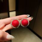 Fashion Red Flower Heart Zircon Earrings Stud Wedding Party Drop Dangle Jewelry