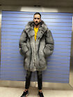 Luxury Full Skin Frost Fox Fur Mens Coat Real Fur Coat Skin To Skin Frost Hood