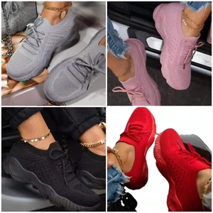 chaussure sneakers basket femme tissu rose noir rouge légère confortable mode - Imagen 1 de 7