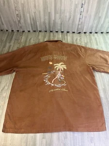 Tommy Bahama Paradise Open Embroidered Brown Short Sleeve Silk Button Up Shirt - Picture 1 of 7
