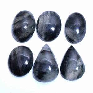 6 Pcs Natural Black Rutile Quartz Untreated 31mm-38mm Loose Cabochon Gemstones - Picture 1 of 3
